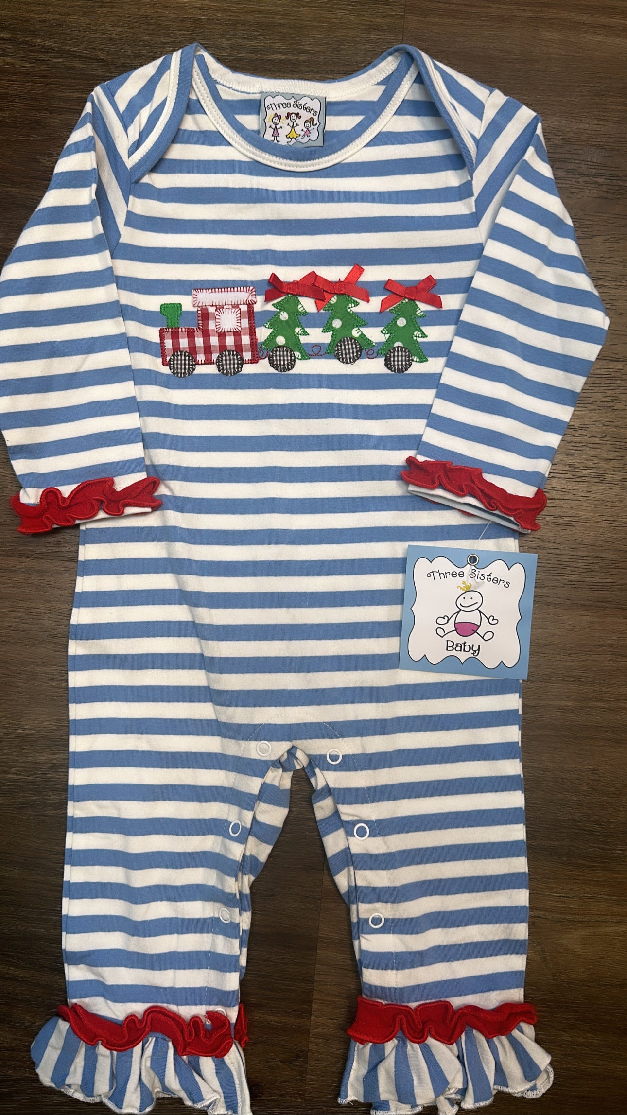 Three Sisters Christmas tree 🌲 train Romper