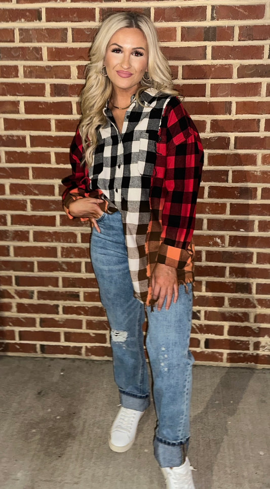 The Perfect Flannel Red/Black combo distressed oversized