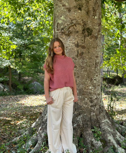 Relaxed fit stripped wide leg pants