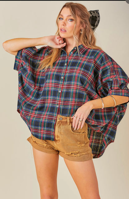 Navy Multi Oversized Button down Shirt