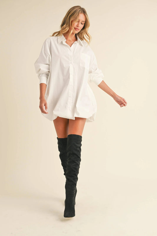 WHITE 🤍 Oversized Bubble Hem Shirt Dress