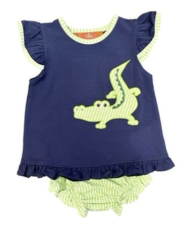 Millie Jay Addie the Alligator Appliqué Bloomer set