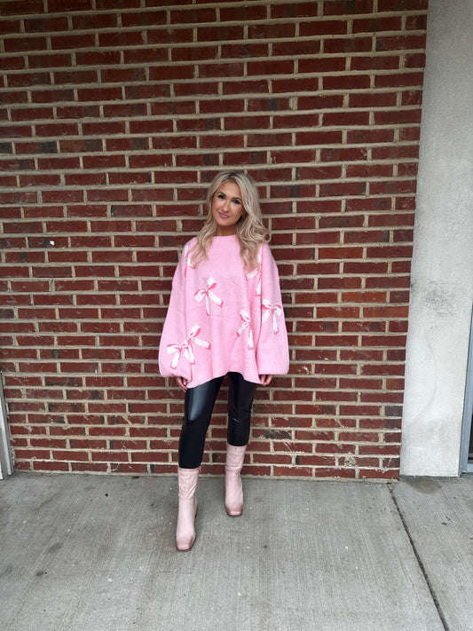 Oversized Long Balloon sleeve Ribbon Sweater