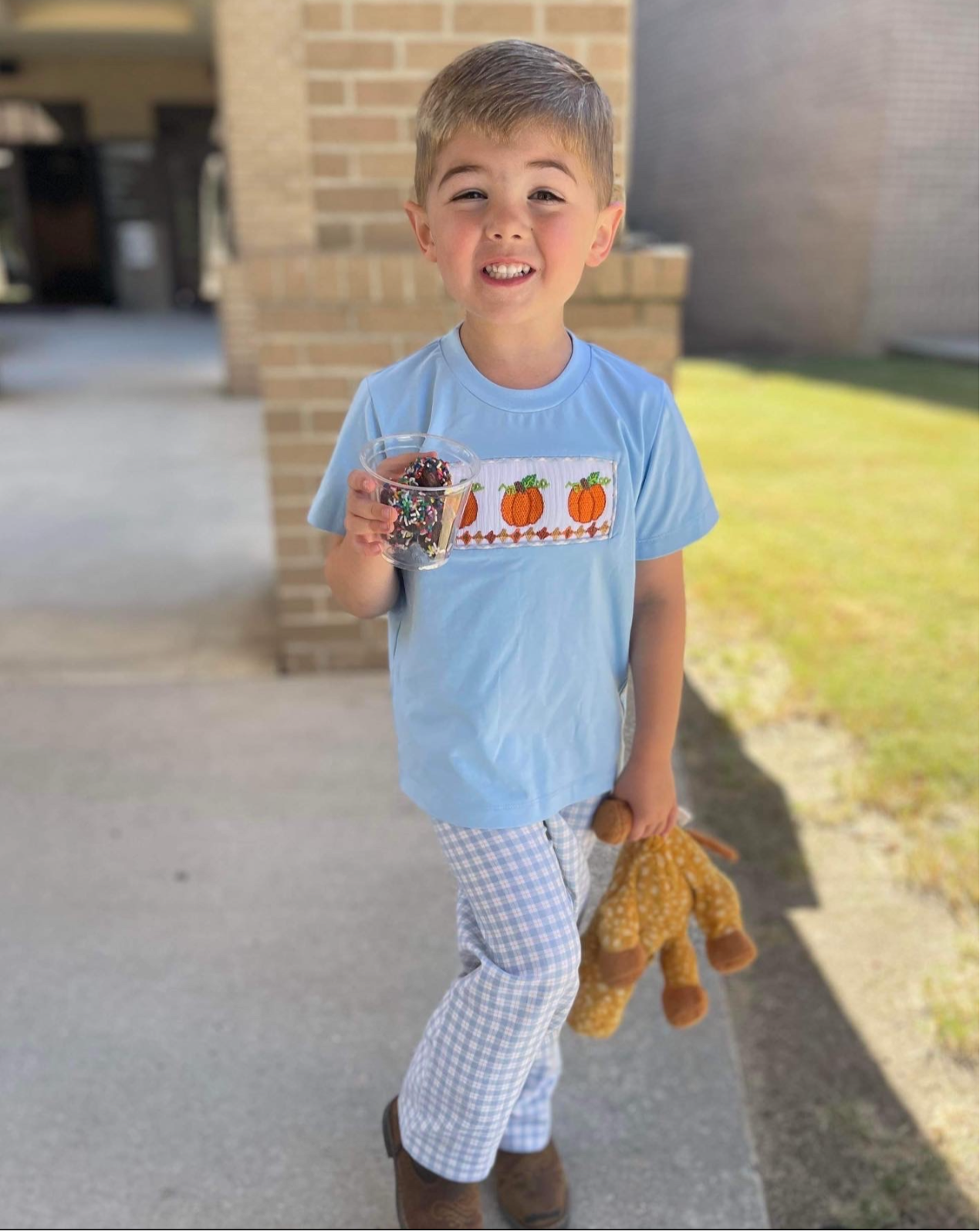 Three sisters Smocked pumpkin shirt pants set