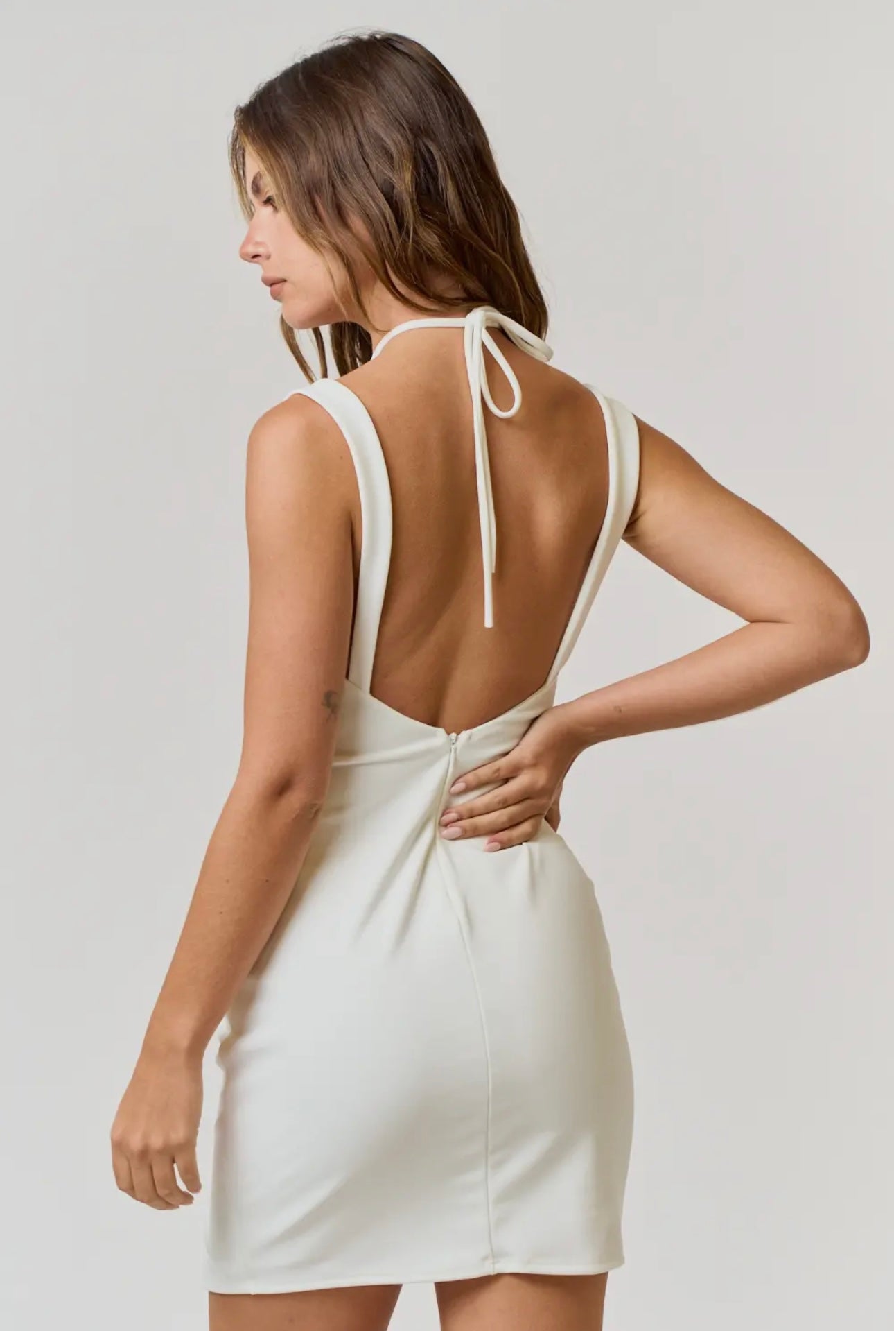 “ Becca” Halter Open Back Body con mini dress