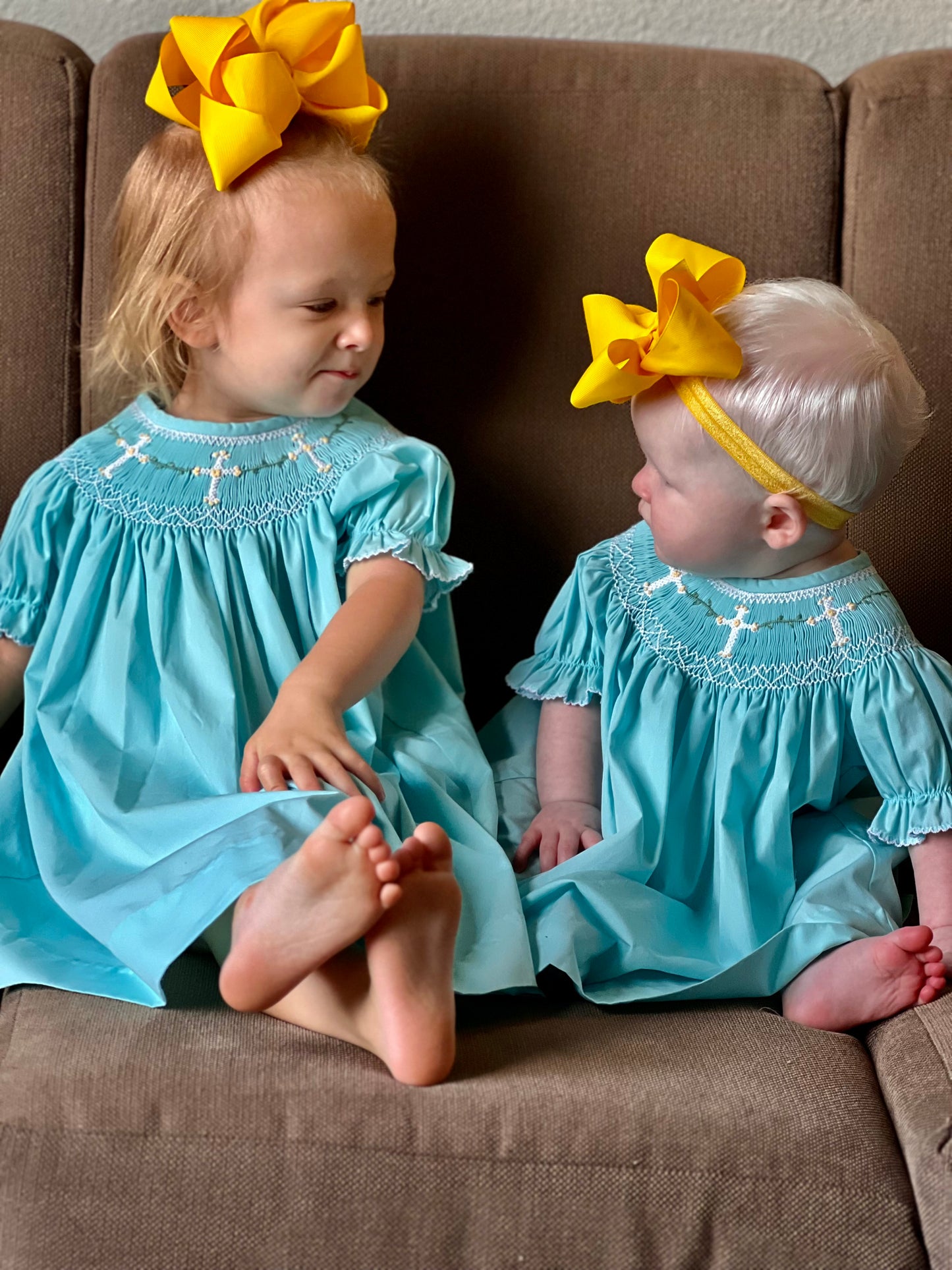 Three Sisters Cross Smocked Bishop Dress