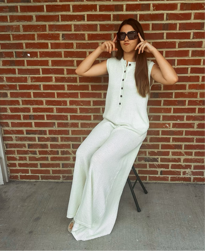 Wide Leg Button-up Loose Fit Solid Sweater Jumpsuit