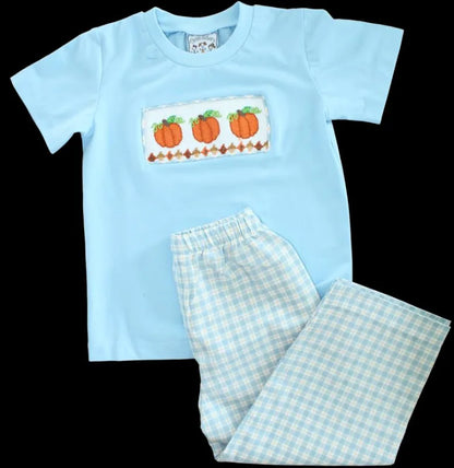 Three sisters Smocked pumpkin shirt pants set