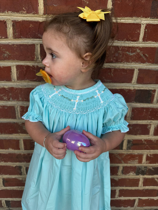 Three Sisters Cross Smocked Bishop Dress