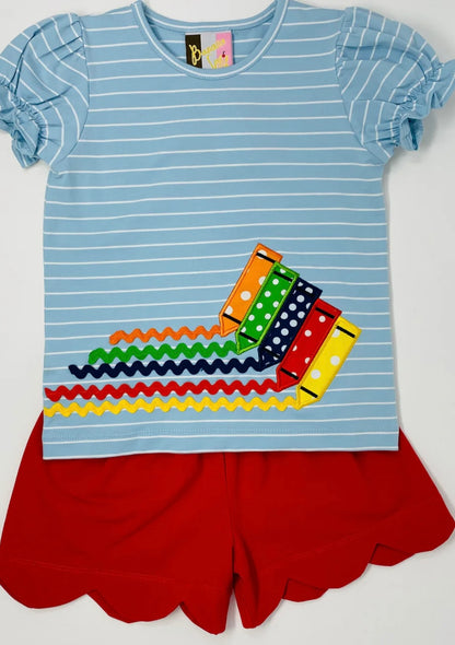 Banana Split crayon appliqué scalloped short set