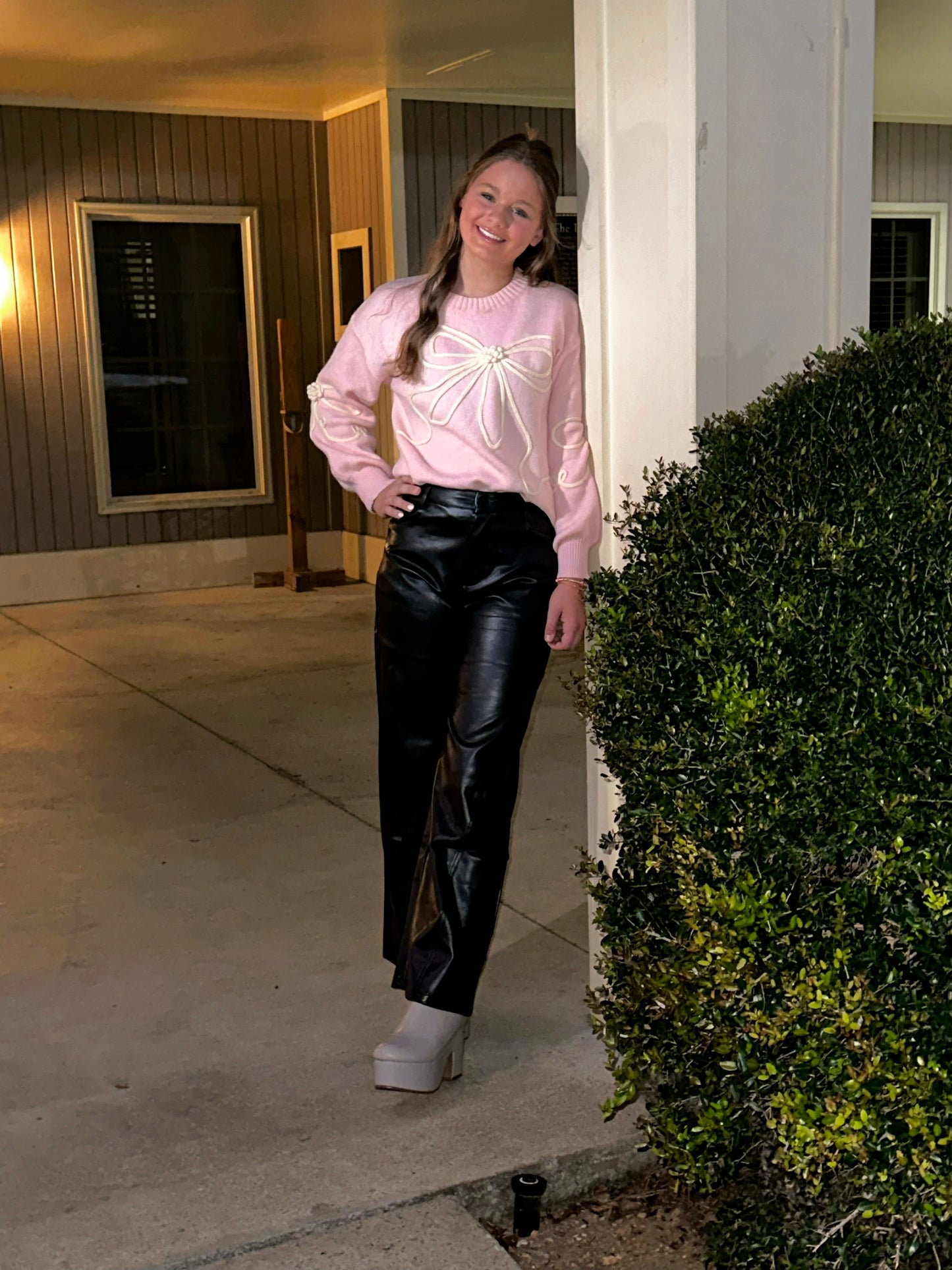 Wide leg high rise Black leather pants